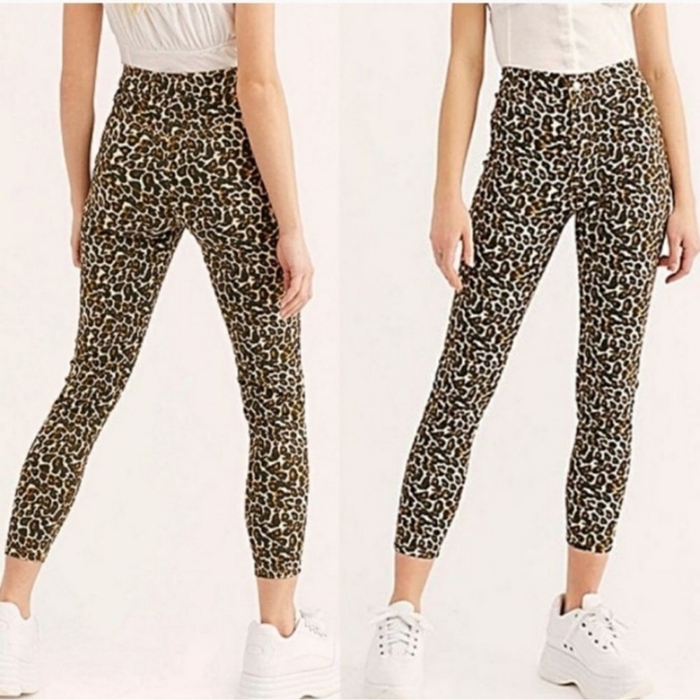 Free People We the Free Leopard High Rise Skinny Crop Pants SZ 28